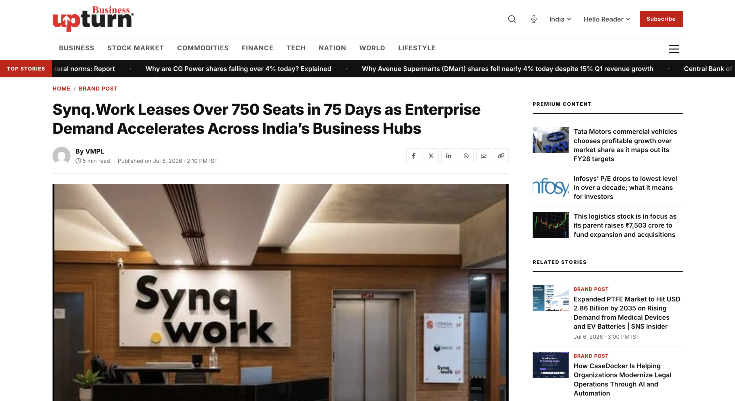 Synq.Work Leases Over 750 Seats in 75 Days by Business UpTurn