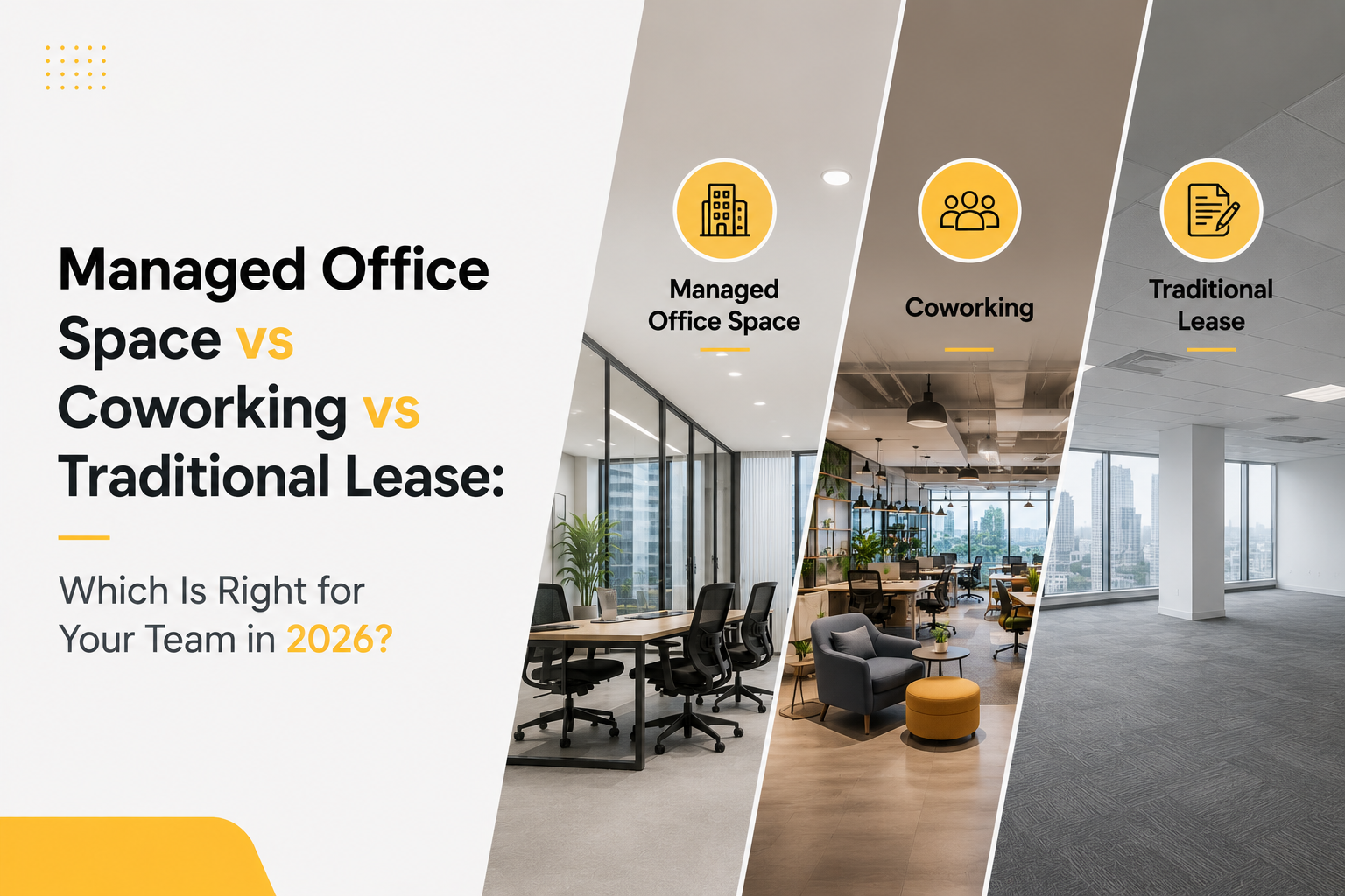 Managed office space vs Coworking vs traditional Lease - blog by synqwork
